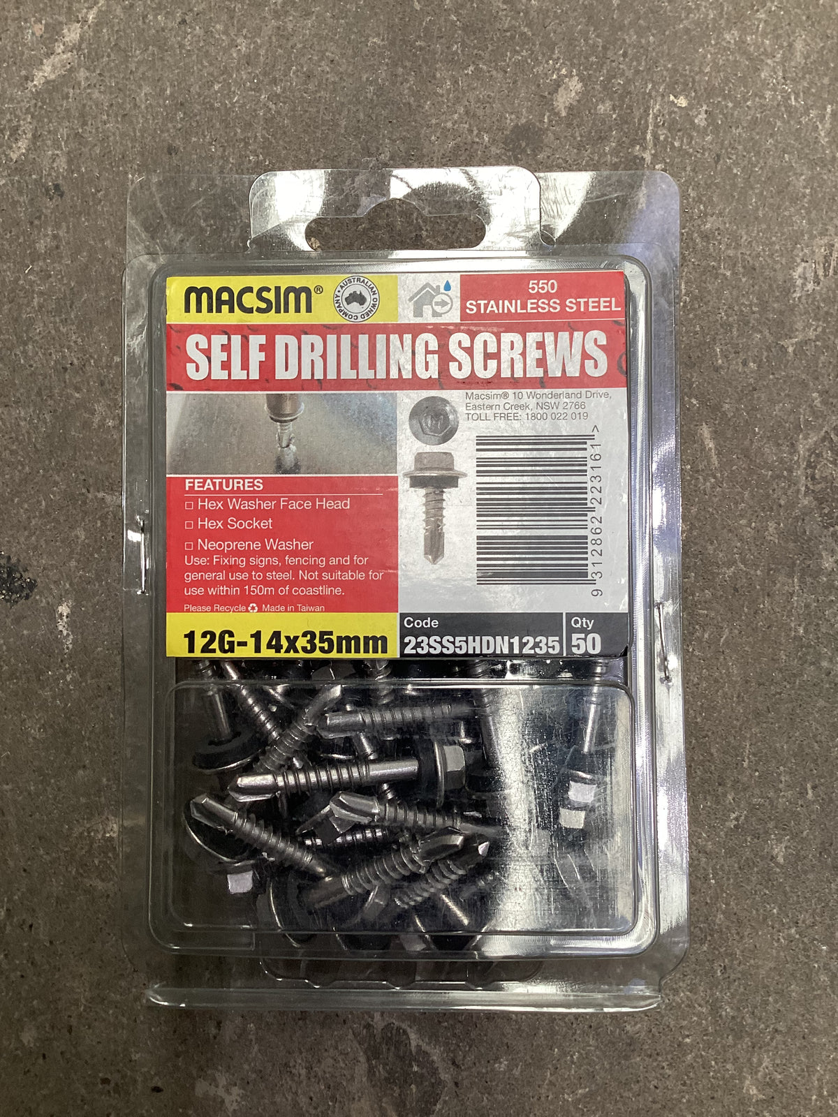 12G-14x35mm Self Drilling Screws - stainless hex washer face head