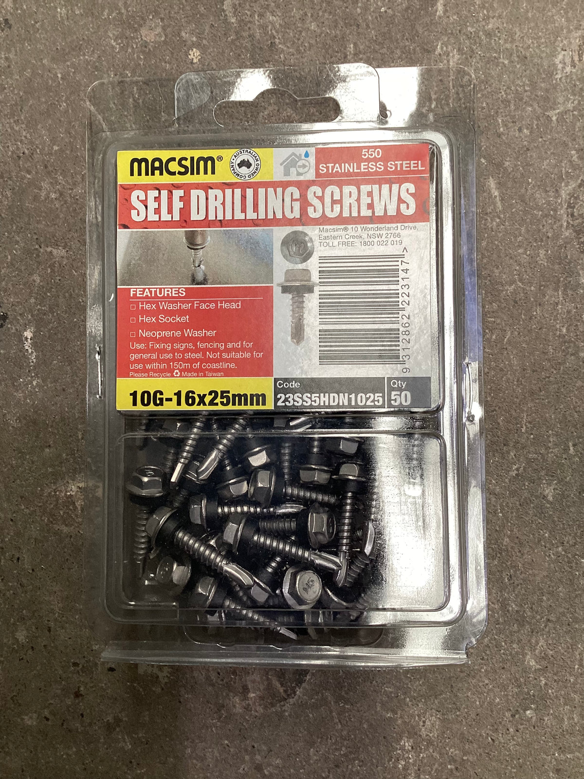 10G-16x25mm Self Drilling Screws - stainless hex washer face head