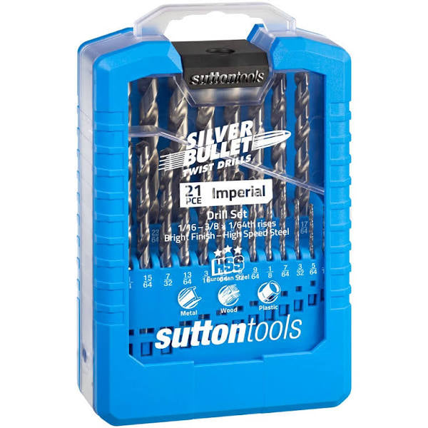SUTTON DRILL D101 S2 SET 21PCE JOBBER HSS 1/16 - 3/8 X 1/64THS