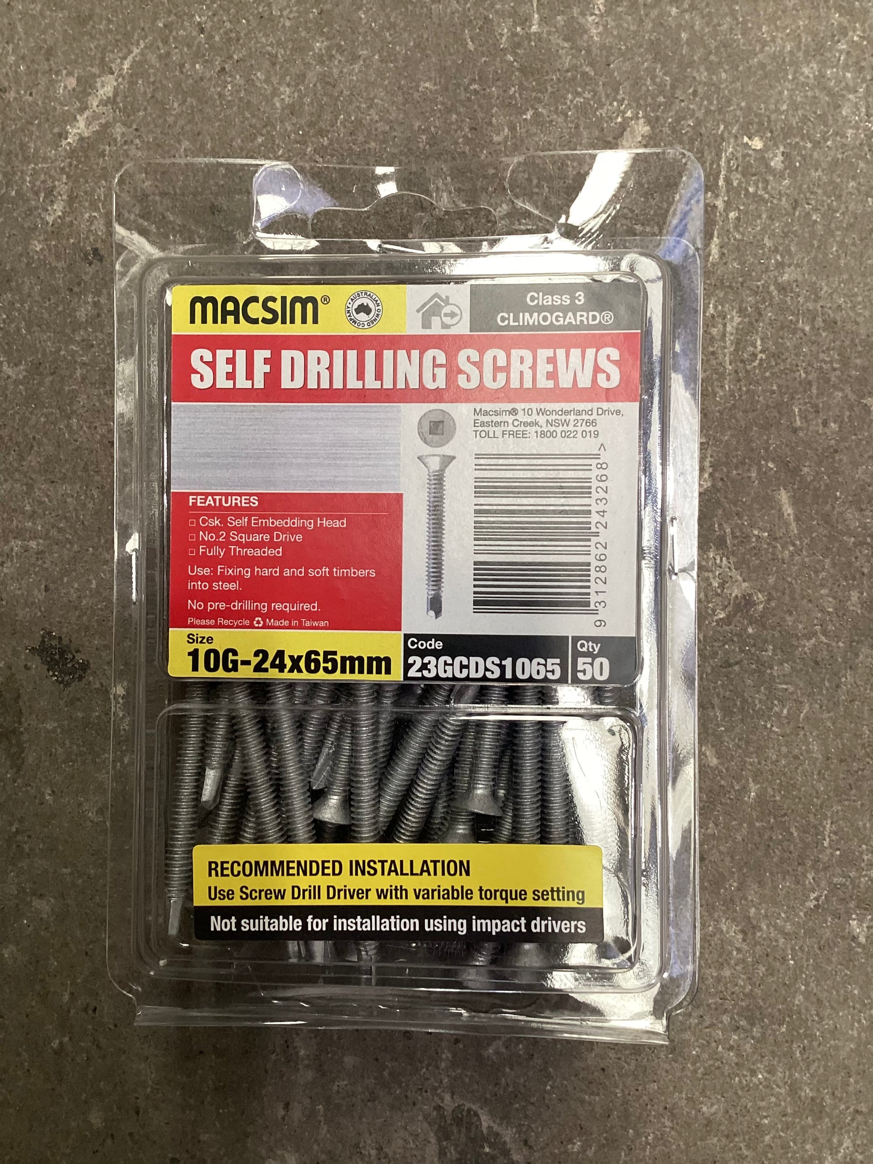 10G-24x65mm Self Drilling Screws - csk self embedding head