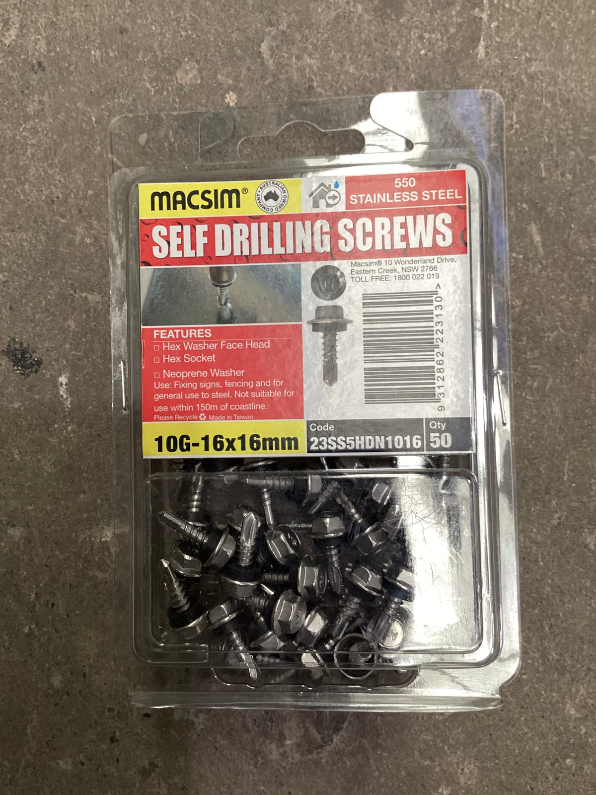 10G-16x16mm Self Drilling Screws - stainless hex washer face head
