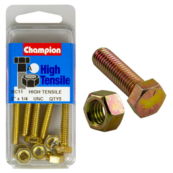 HIGH TENSILE ZINC HEX BOLT & NUT UNC PACK