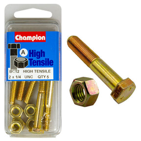 HIGH TENSILE ZINC HEX BOLT & NUT UNC PACK