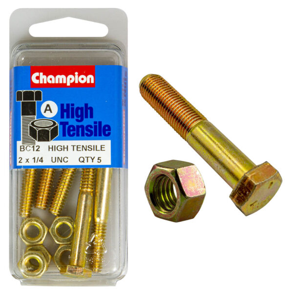HIGH TENSILE ZINC HEX BOLT & NUT UNC PACK