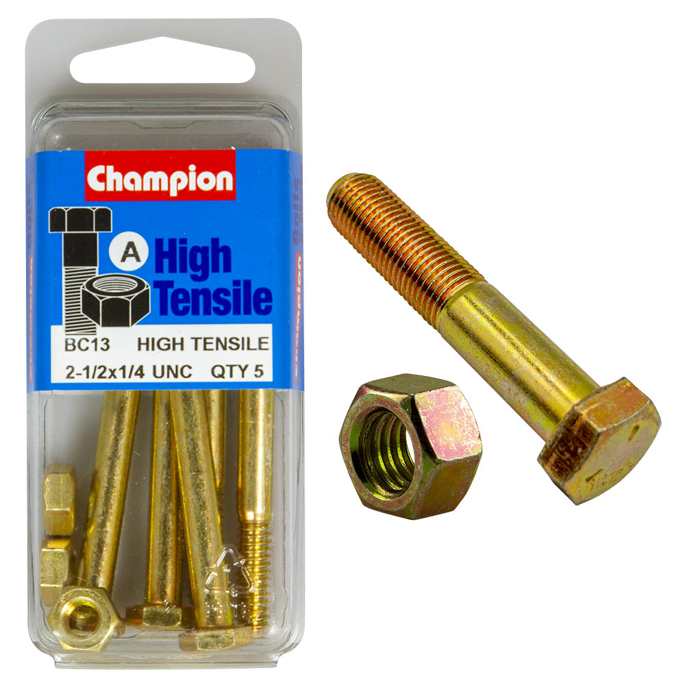 HIGH TENSILE ZINC HEX BOLT & NUT UNC PACK