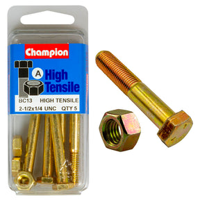 HIGH TENSILE ZINC HEX BOLT & NUT UNC PACK