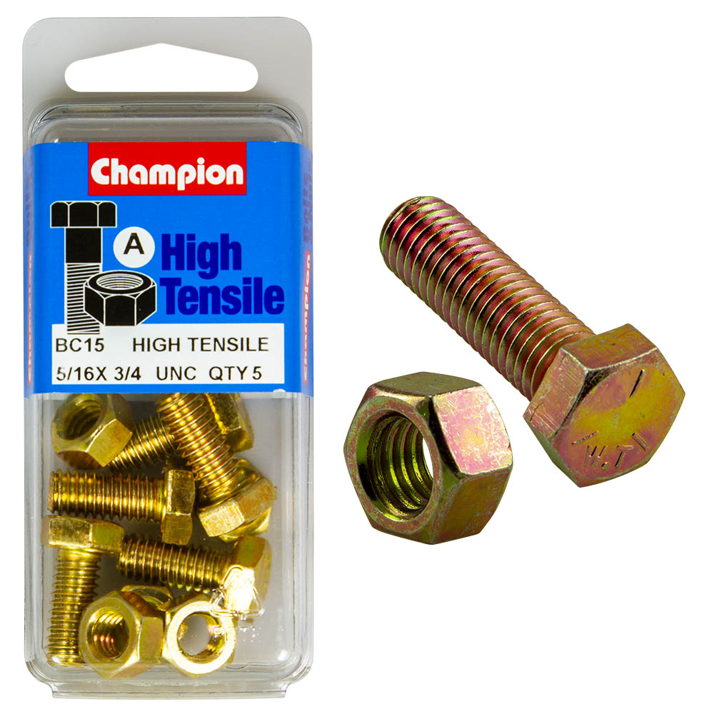 HIGH TENSILE ZINC HEX BOLT & NUT UNC PACK