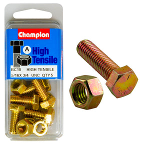 HIGH TENSILE ZINC HEX BOLT & NUT UNC PACK