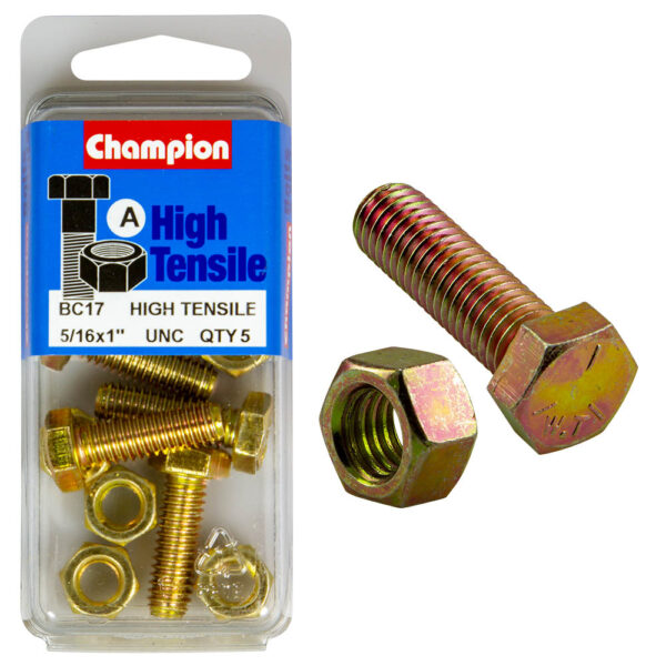 HIGH TENSILE ZINC HEX BOLT & NUT UNC PACK