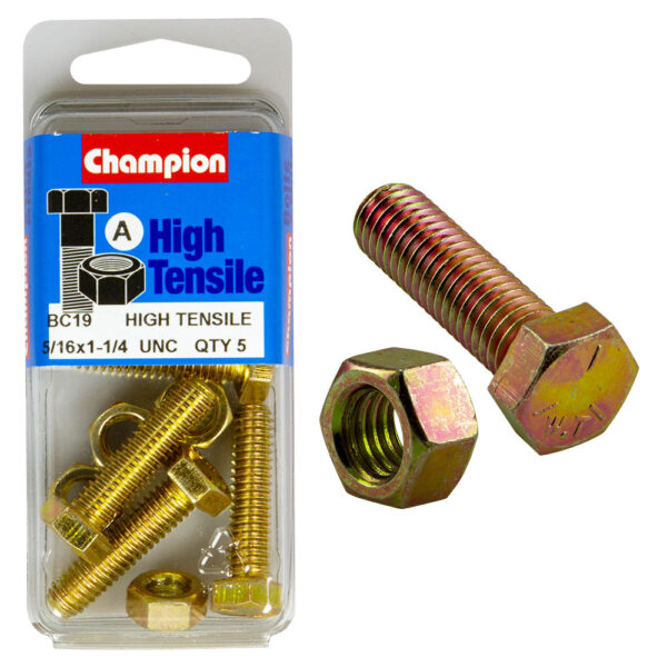 HIGH TENSILE ZINC HEX BOLT & NUT UNC PACK