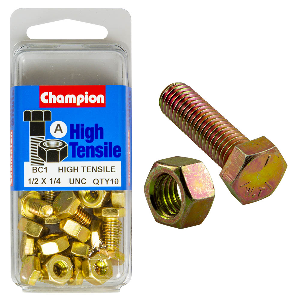 HIGH TENSILE ZINC HEX BOLT & NUT UNC PACK