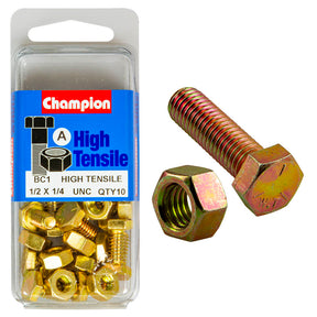HIGH TENSILE ZINC HEX BOLT & NUT UNC PACK