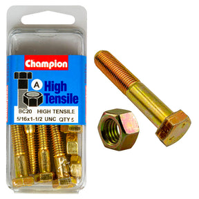 HIGH TENSILE ZINC HEX BOLT & NUT UNC PACK