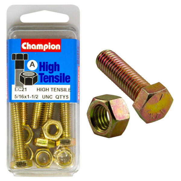 HIGH TENSILE ZINC HEX BOLT & NUT UNC PACK