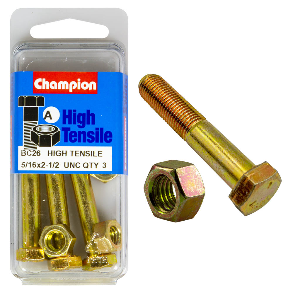 HIGH TENSILE ZINC HEX BOLT & NUT UNC PACK
