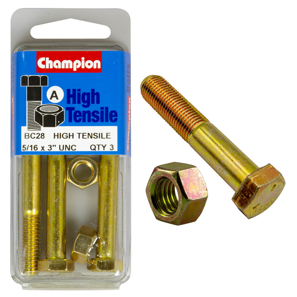 HIGH TENSILE ZINC HEX BOLT & NUT UNC PACK