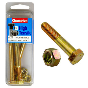 HIGH TENSILE ZINC HEX BOLT & NUT UNC PACK