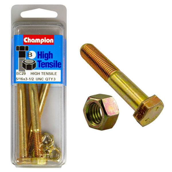 HIGH TENSILE ZINC HEX BOLT & NUT UNC PACK