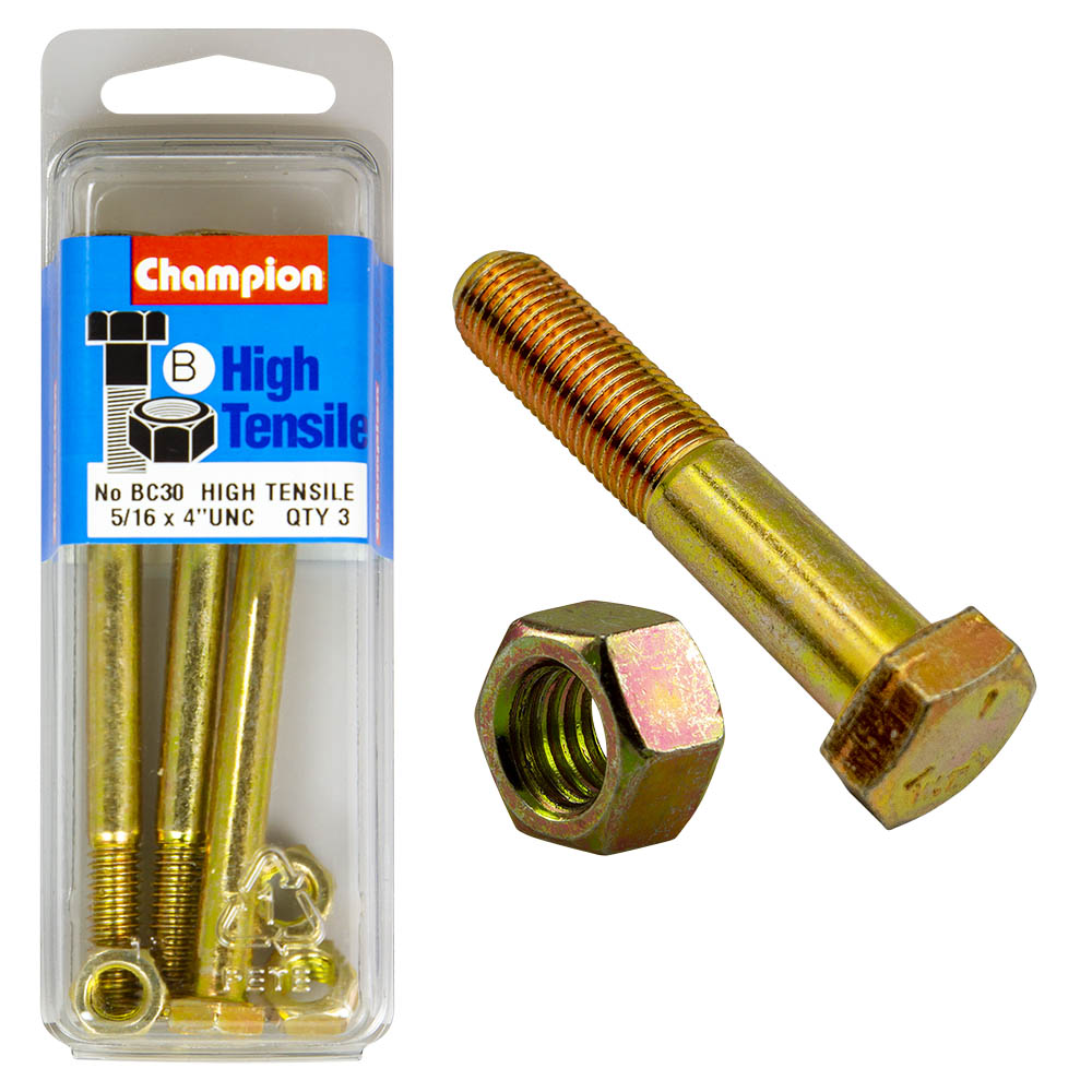 HIGH TENSILE ZINC HEX BOLT & NUT UNC PACK