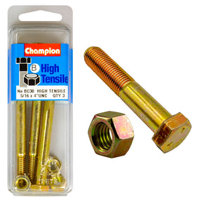 HIGH TENSILE ZINC HEX BOLT & NUT UNC PACK