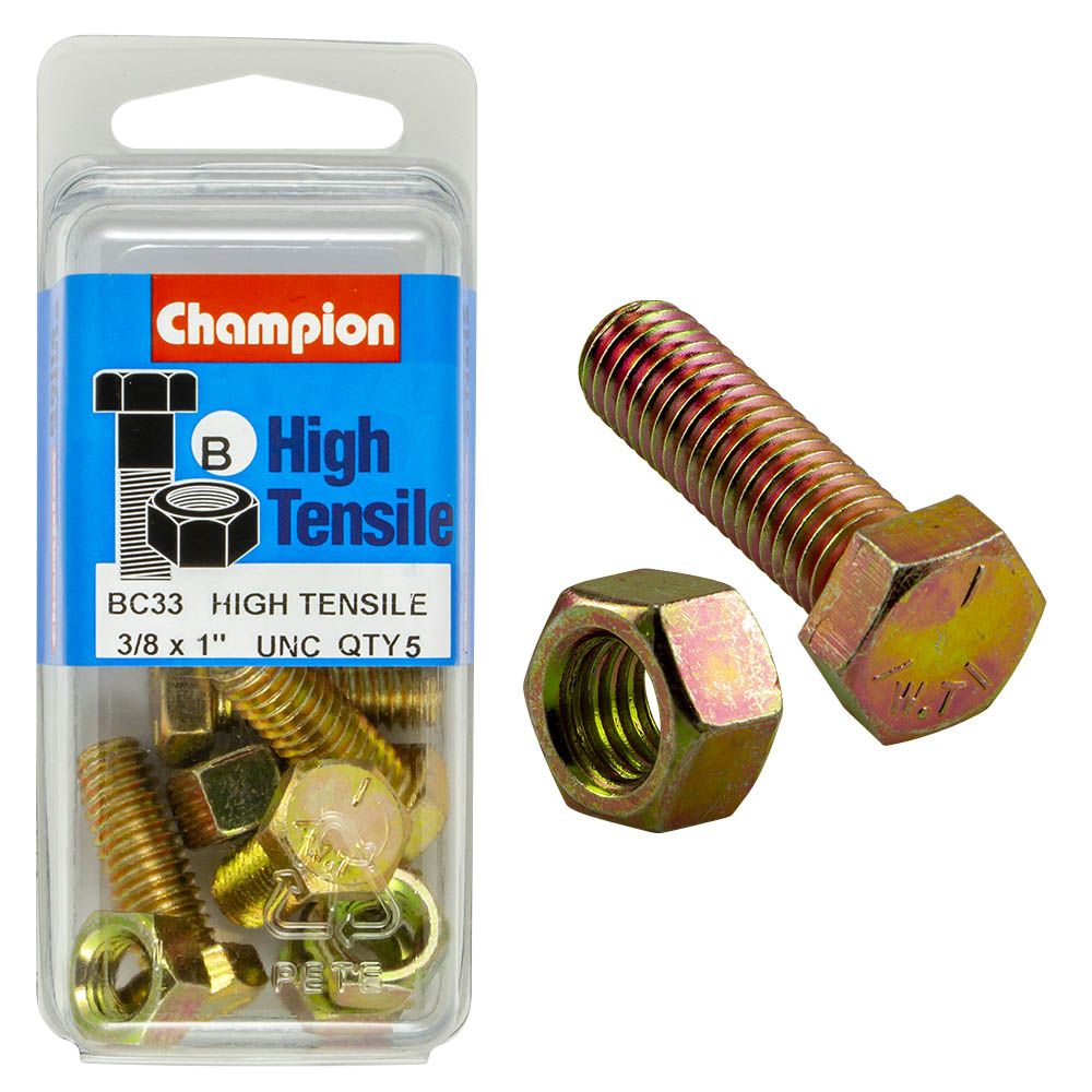 HIGH TENSILE ZINC HEX BOLT & NUT UNC PACK