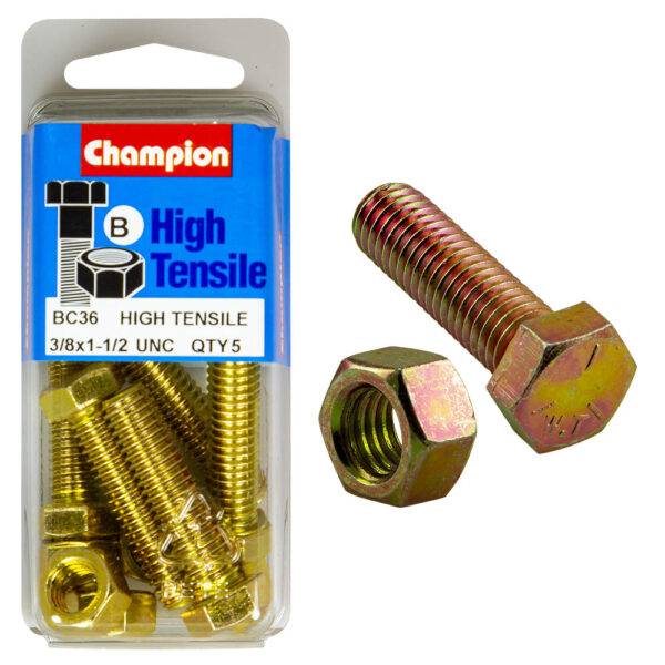 HIGH TENSILE ZINC HEX BOLT & NUT UNC PACK