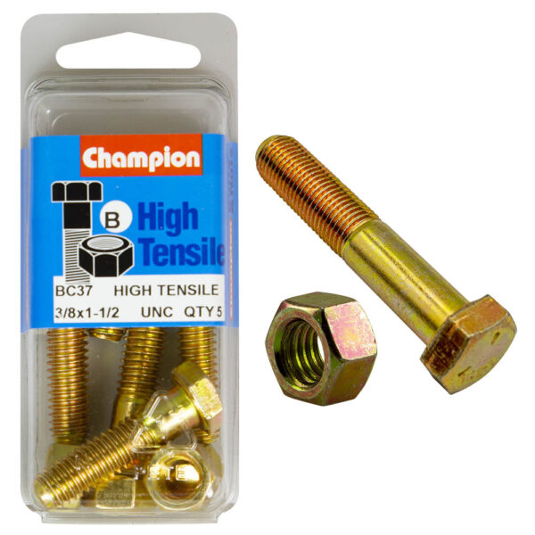 HIGH TENSILE ZINC HEX BOLT & NUT UNC PACK