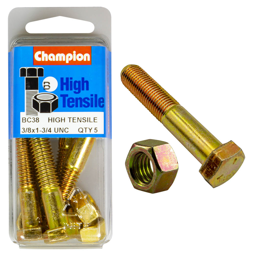 HIGH TENSILE ZINC HEX BOLT & NUT UNC PACK