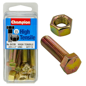 HIGH TENSILE ZINC HEX BOLT & NUT UNC PACK