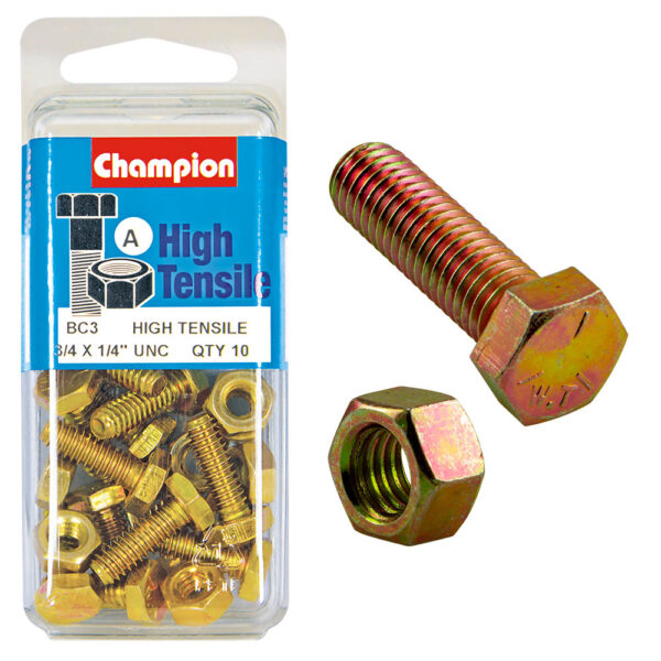 HIGH TENSILE ZINC HEX BOLT & NUT UNC PACK
