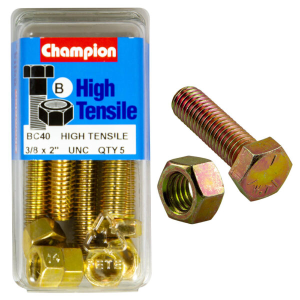 HIGH TENSILE ZINC HEX BOLT & NUT UNC PACK