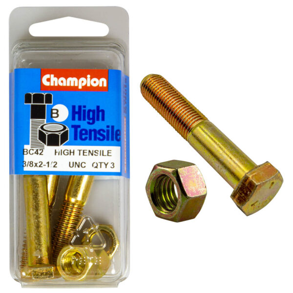 HIGH TENSILE ZINC HEX BOLT & NUT UNC PACK