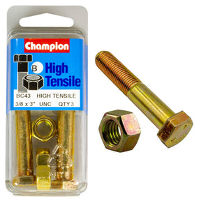 HIGH TENSILE ZINC HEX BOLT & NUT UNC PACK