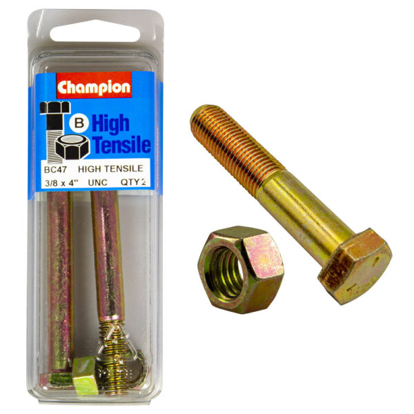 HIGH TENSILE ZINC HEX BOLT & NUT UNC PACK