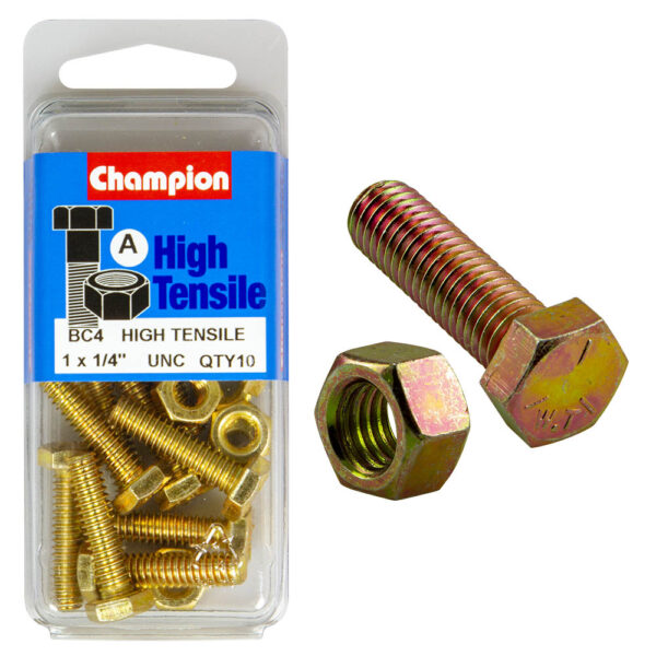 HIGH TENSILE ZINC HEX BOLT & NUT UNC PACK