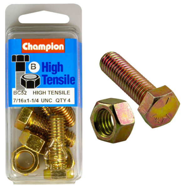 HIGH TENSILE ZINC HEX BOLT & NUT UNC PACK