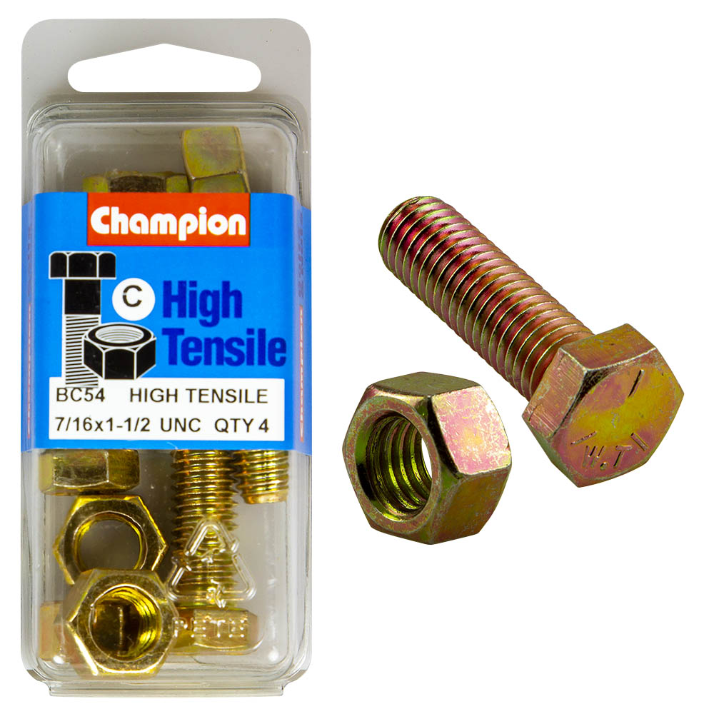 HIGH TENSILE ZINC HEX BOLT & NUT UNC PACK