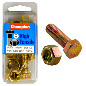 HIGH TENSILE ZINC HEX BOLT & NUT UNC PACK