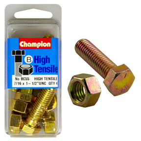 HIGH TENSILE ZINC HEX BOLT & NUT UNC PACK