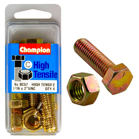 HIGH TENSILE ZINC HEX BOLT & NUT UNC PACK