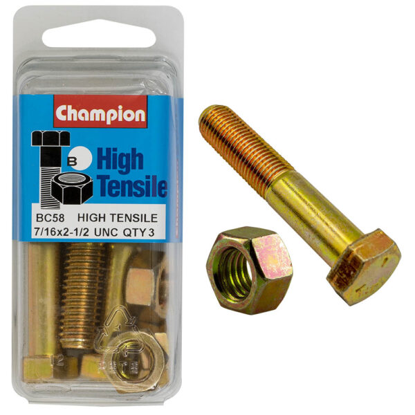 HIGH TENSILE ZINC HEX BOLT & NUT UNC PACK