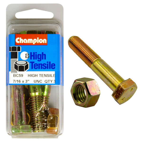HIGH TENSILE ZINC HEX BOLT & NUT UNC PACK