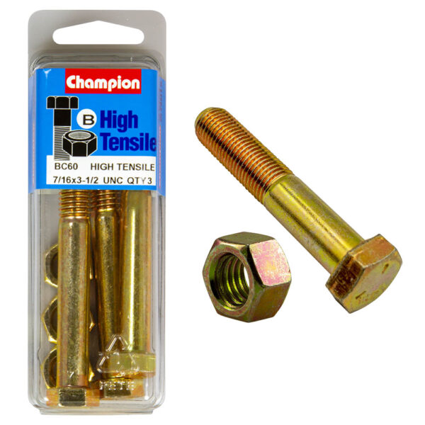 HIGH TENSILE ZINC HEX BOLT & NUT UNC PACK