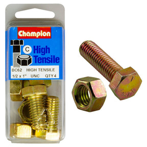 HIGH TENSILE ZINC HEX BOLT & NUT UNC PACK