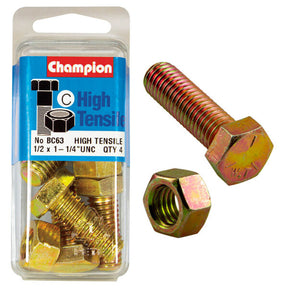 HIGH TENSILE ZINC HEX BOLT & NUT UNC PACK