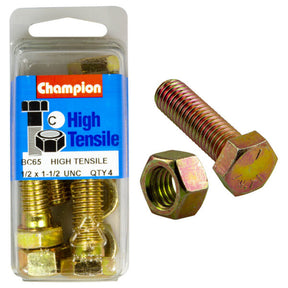 HIGH TENSILE ZINC HEX BOLT & NUT UNC PACK