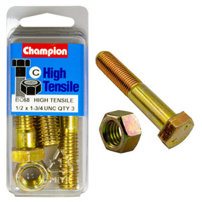 HIGH TENSILE ZINC HEX BOLT & NUT UNC PACK