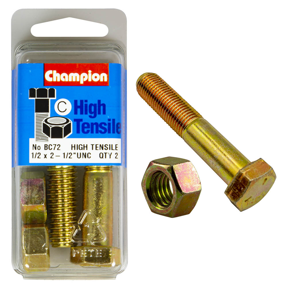 HIGH TENSILE ZINC HEX BOLT & NUT UNC PACK