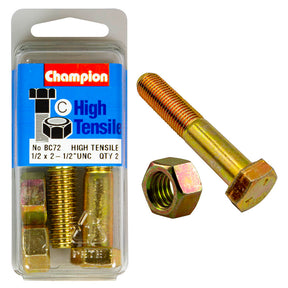 HIGH TENSILE ZINC HEX BOLT & NUT UNC PACK
