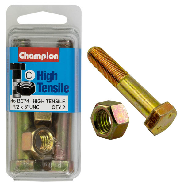HIGH TENSILE ZINC HEX BOLT & NUT UNC PACK